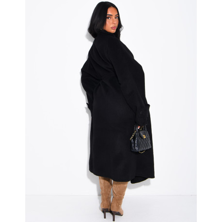 Manteau long en laine à col montant