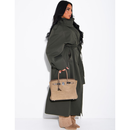 Langer, Oversize-Trenchcoat mit Stehkragen und Gürtel in der Taille