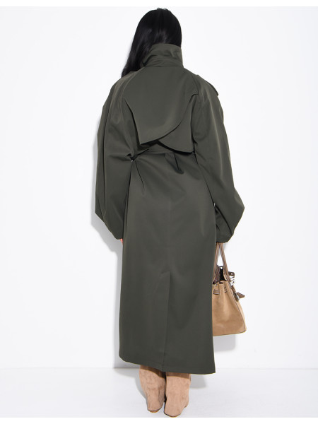 Langer, Oversize-Trenchcoat mit Stehkragen und Gürtel in der Taille
