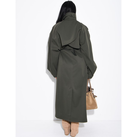 Langer, Oversize-Trenchcoat mit Stehkragen und Gürtel in der Taille