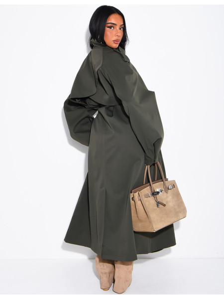 Langer, Oversize-Trenchcoat mit Stehkragen und Gürtel in der Taille