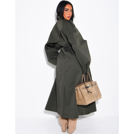 Langer, Oversize-Trenchcoat mit Stehkragen und Gürtel in der Taille