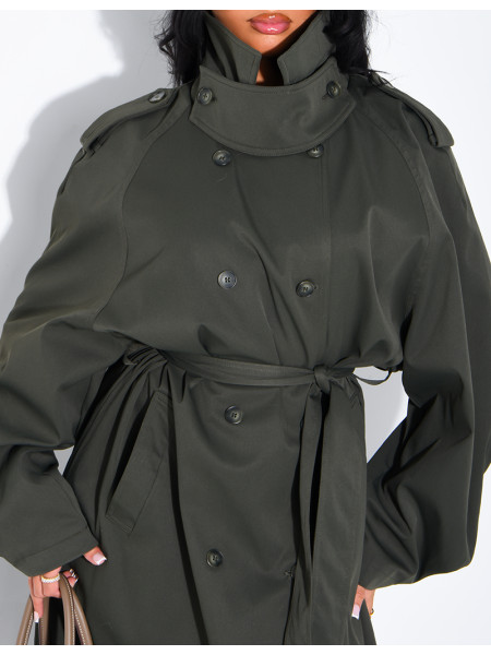 Langer, Oversize-Trenchcoat mit Stehkragen und Gürtel in der Taille