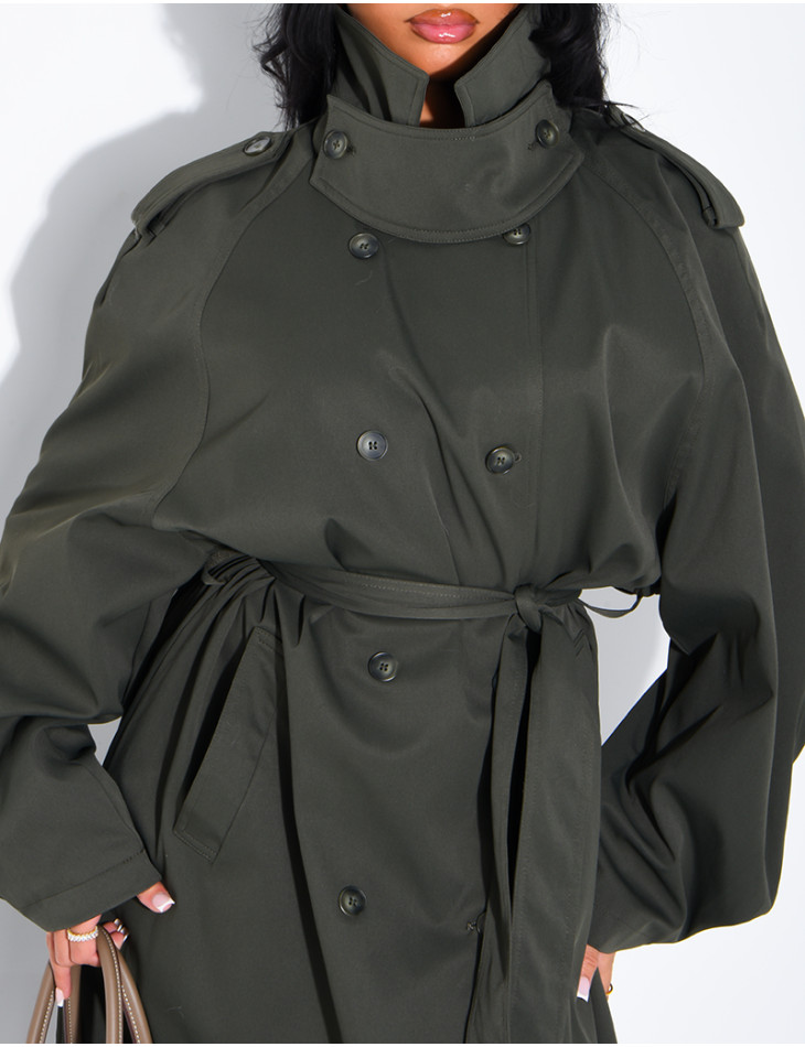 Langer, Oversize-Trenchcoat mit Stehkragen und Gürtel in der Taille