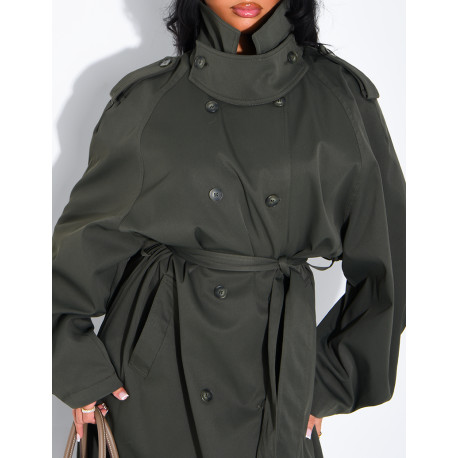 Langer, Oversize-Trenchcoat mit Stehkragen und Gürtel in der Taille
