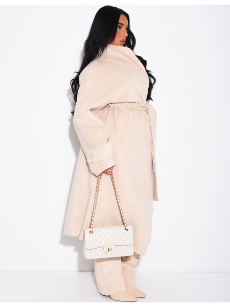 Long wool coat with a stand-up collar
