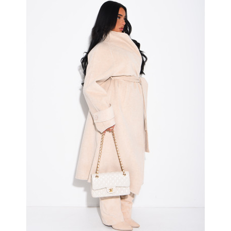 Long wool coat with a stand-up collar
