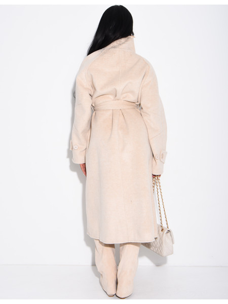 Long wool coat with a stand-up collar