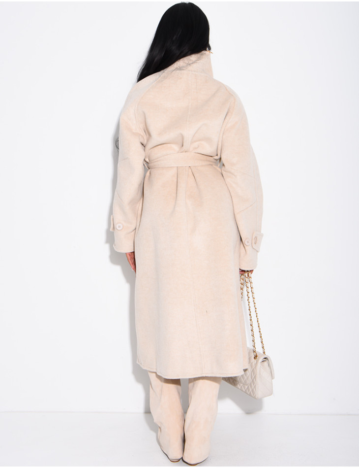 Long wool coat with a stand-up collar