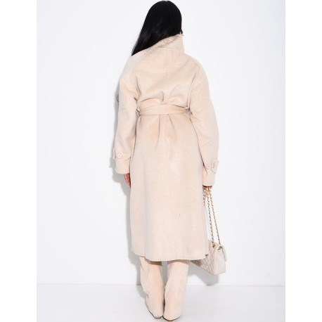 Long wool coat with a stand-up collar