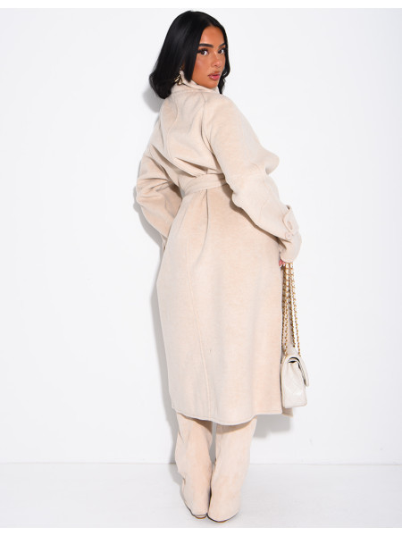 Long wool coat with a stand-up collar