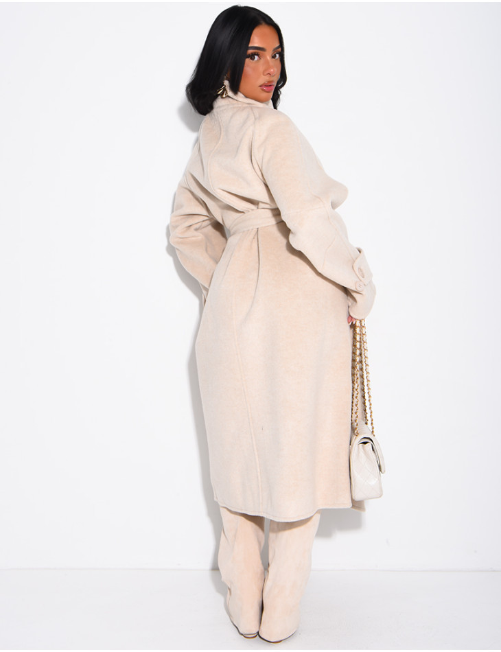 Long wool coat with a stand-up collar