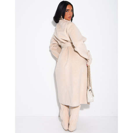 Long wool coat with a stand-up collar