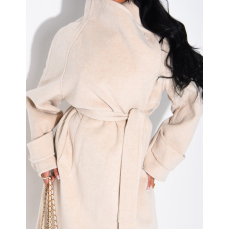 Long wool coat with a stand-up collar