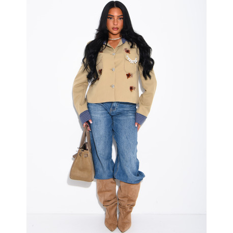 Kurze Jacke mit kariertem Kragen und Einsätzen