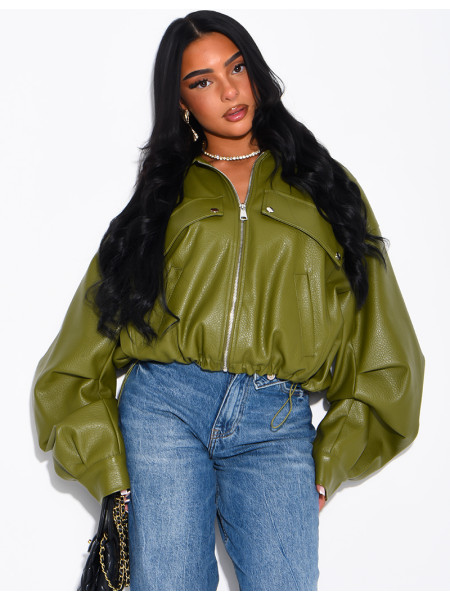 Veste courte en similicuir effet bouffant