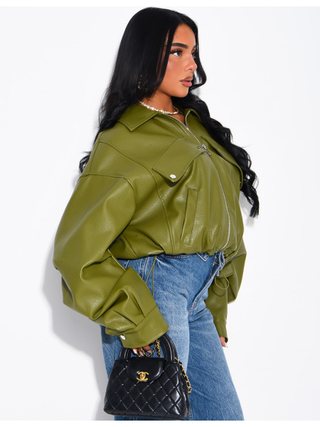 Veste courte en similicuir effet bouffant