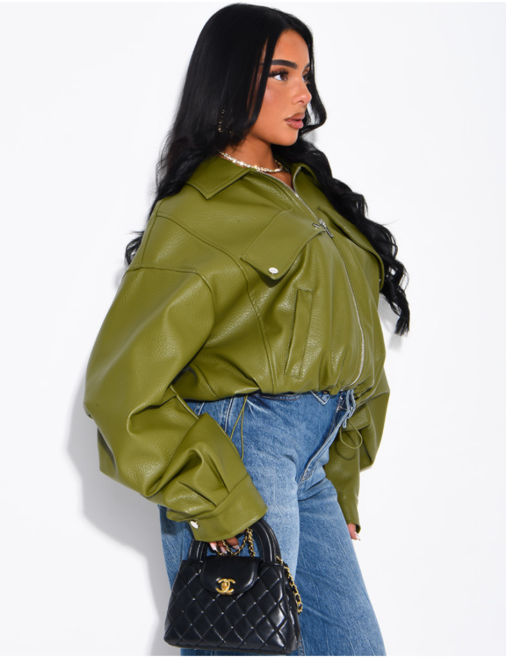 Veste courte en similicuir effet bouffant