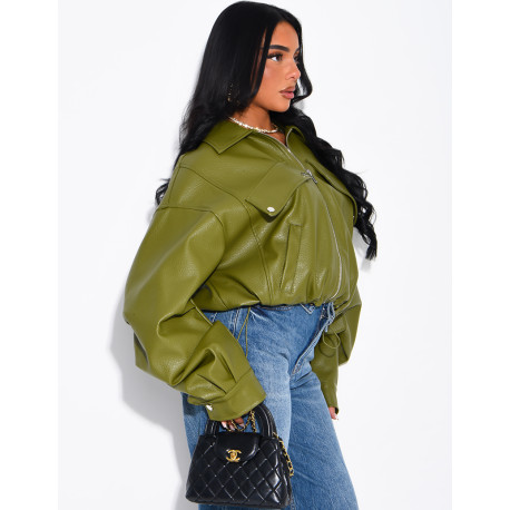 Veste courte en similicuir effet bouffant