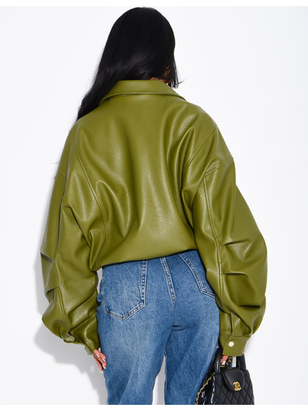 Veste courte en similicuir effet bouffant