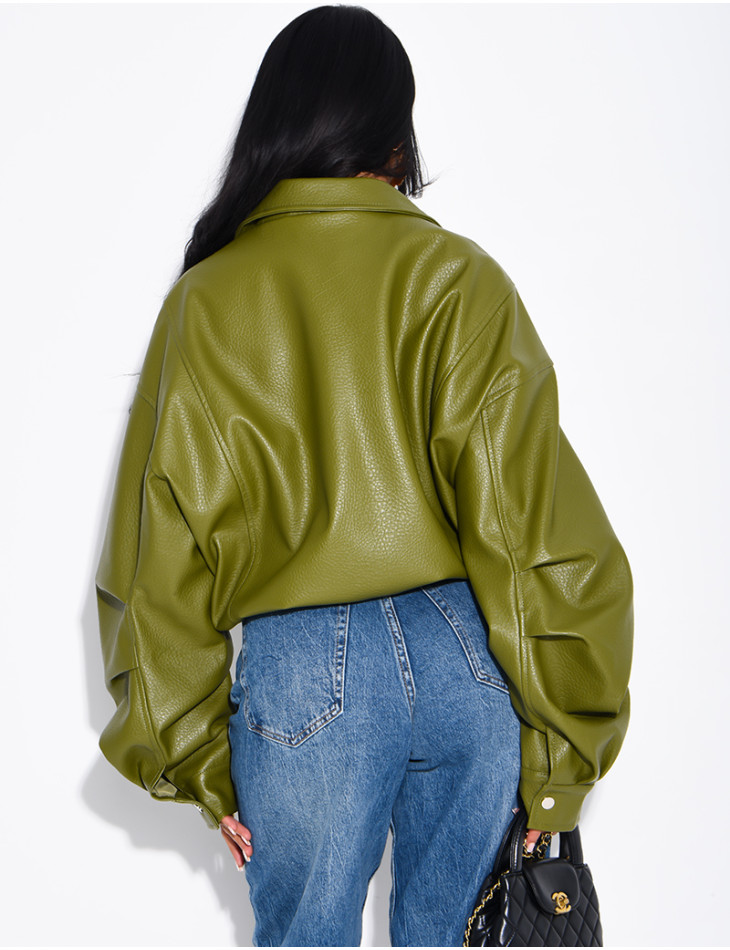 Veste courte en similicuir effet bouffant