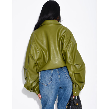 Veste courte en similicuir effet bouffant