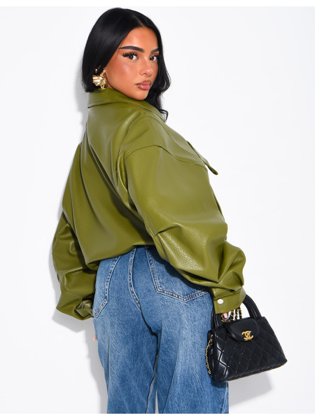 Veste courte en similicuir effet bouffant
