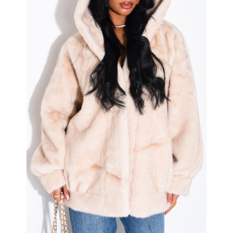 Oversized faux fur jacket with hood