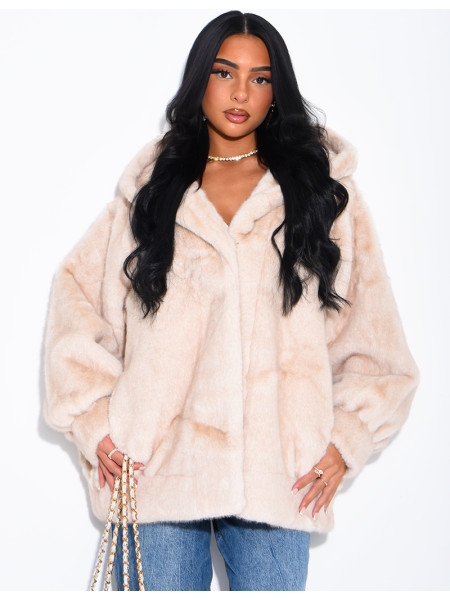 Oversized faux fur jacket with hood
