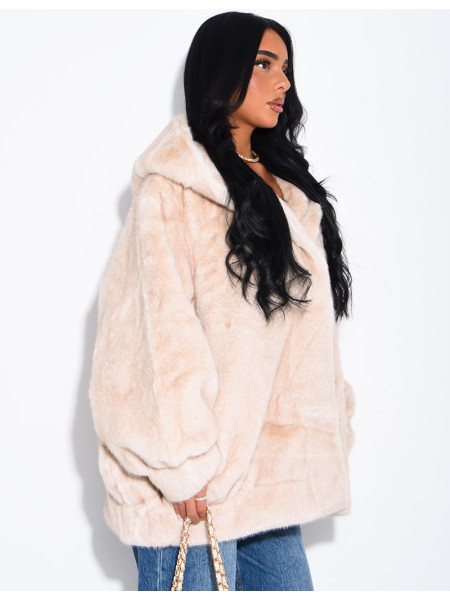 Oversized faux fur jacket with hood