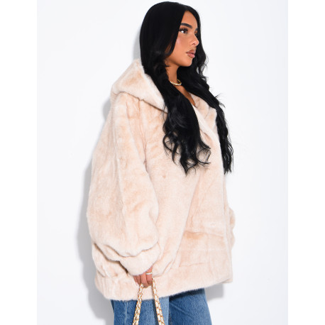 Oversized faux fur jacket with hood