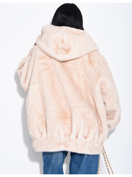 Oversized faux fur jacket with hood