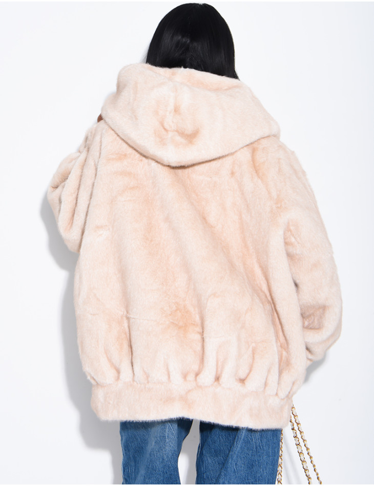 Oversized faux fur jacket with hood