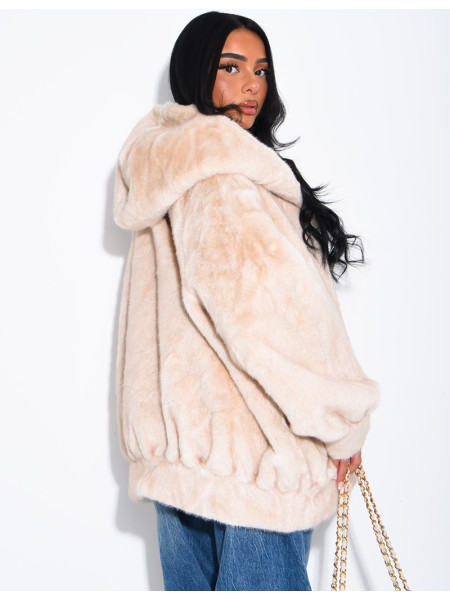 Oversized faux fur jacket with hood