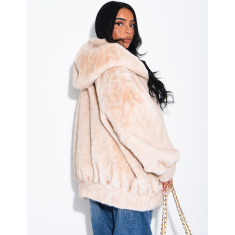 Oversized faux fur jacket with hood