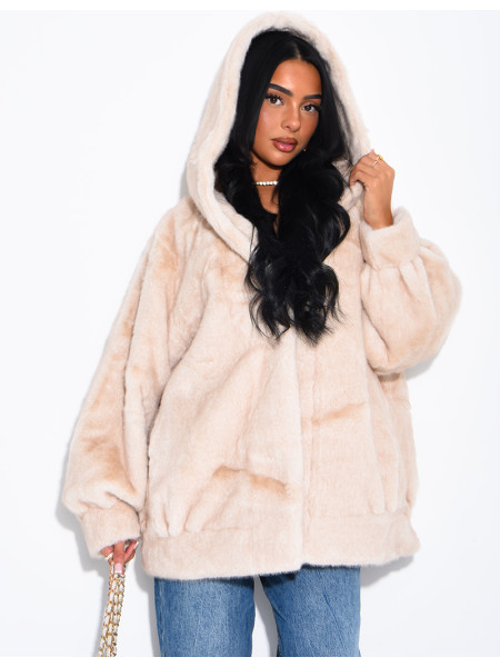 Oversized faux fur jacket with hood