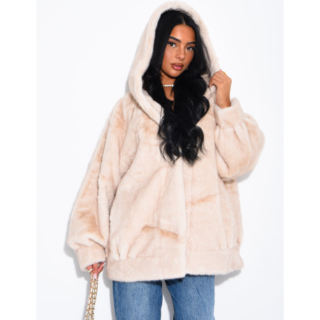 Oversized faux fur jacket with hood