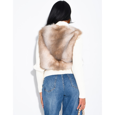 Short ribbed cardigan with fur inserts