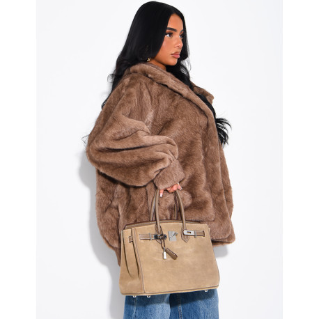 Oversize-Jacke aus Kunstfell mit Kapuze