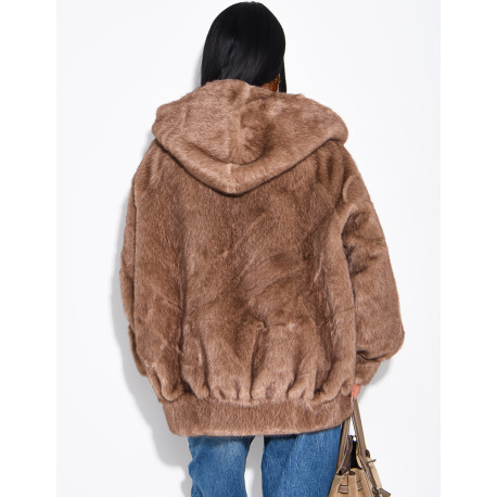 Oversize-Jacke aus Kunstfell mit Kapuze