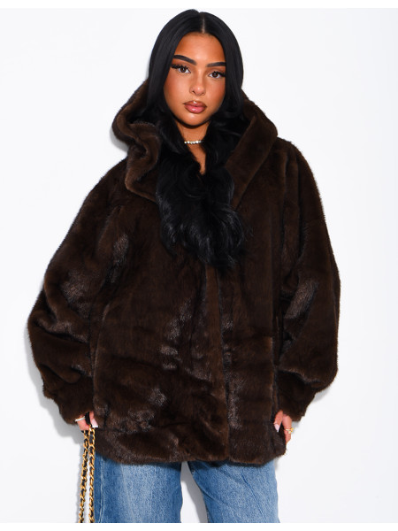 Oversized faux fur jacket with hood