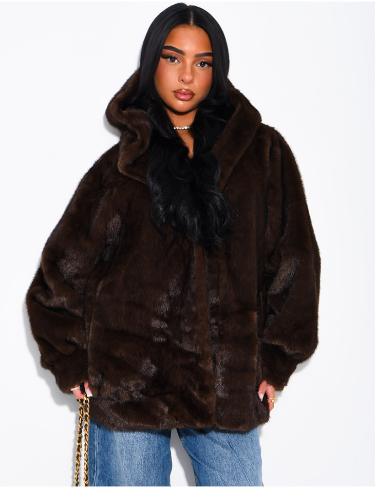 Oversized faux fur jacket with hood