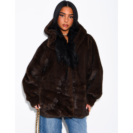 Oversized faux fur jacket with hood