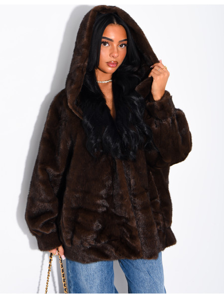 Oversized faux fur jacket with hood