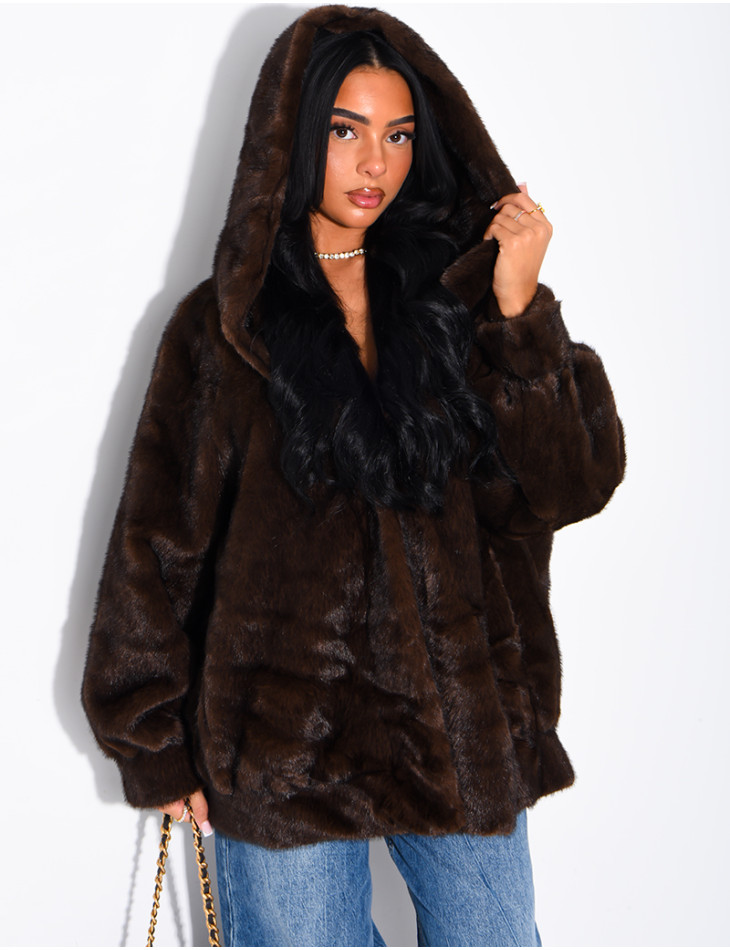 Oversized faux fur jacket with hood