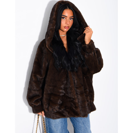 Oversized faux fur jacket with hood