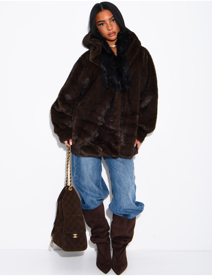 Oversized faux fur jacket with hood