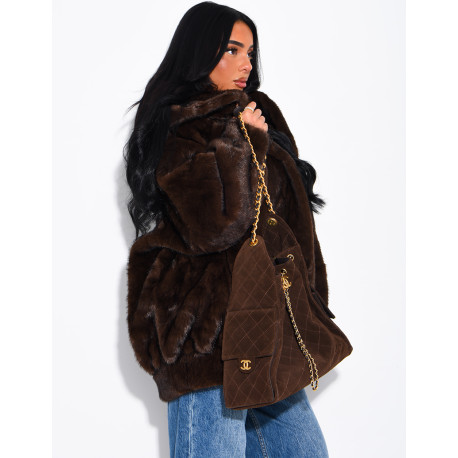 Oversized faux fur jacket with hood