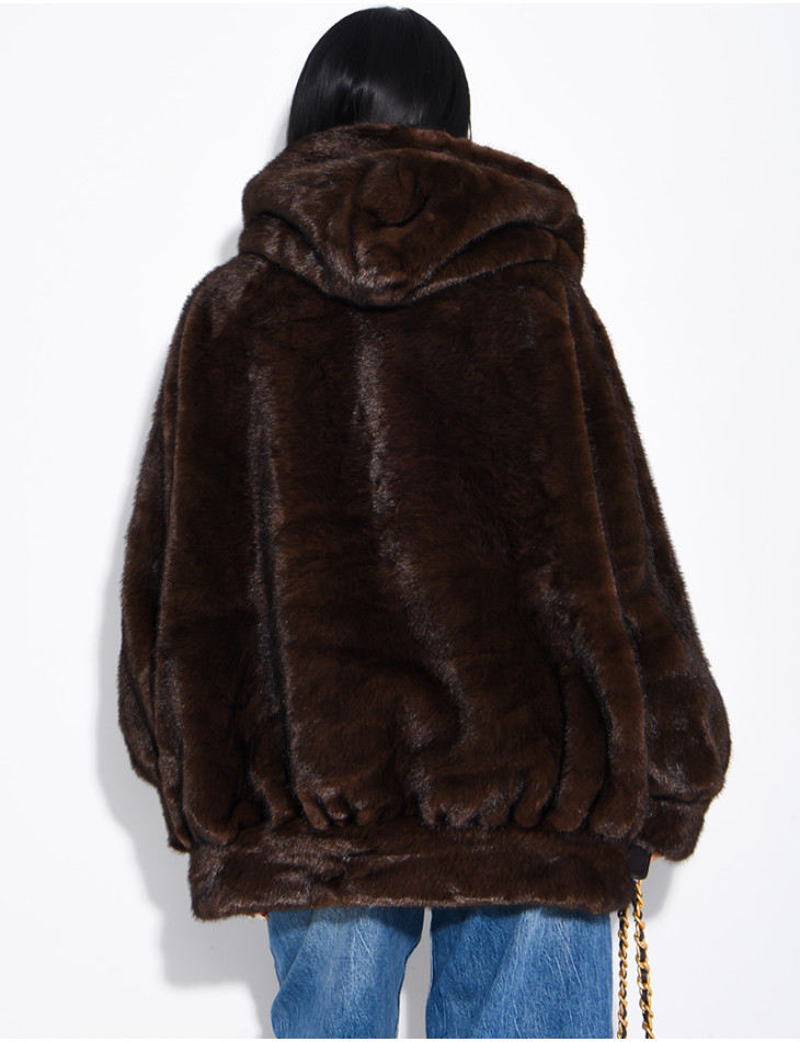 Oversized faux fur jacket with hood