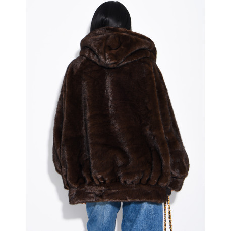 Oversized faux fur jacket with hood